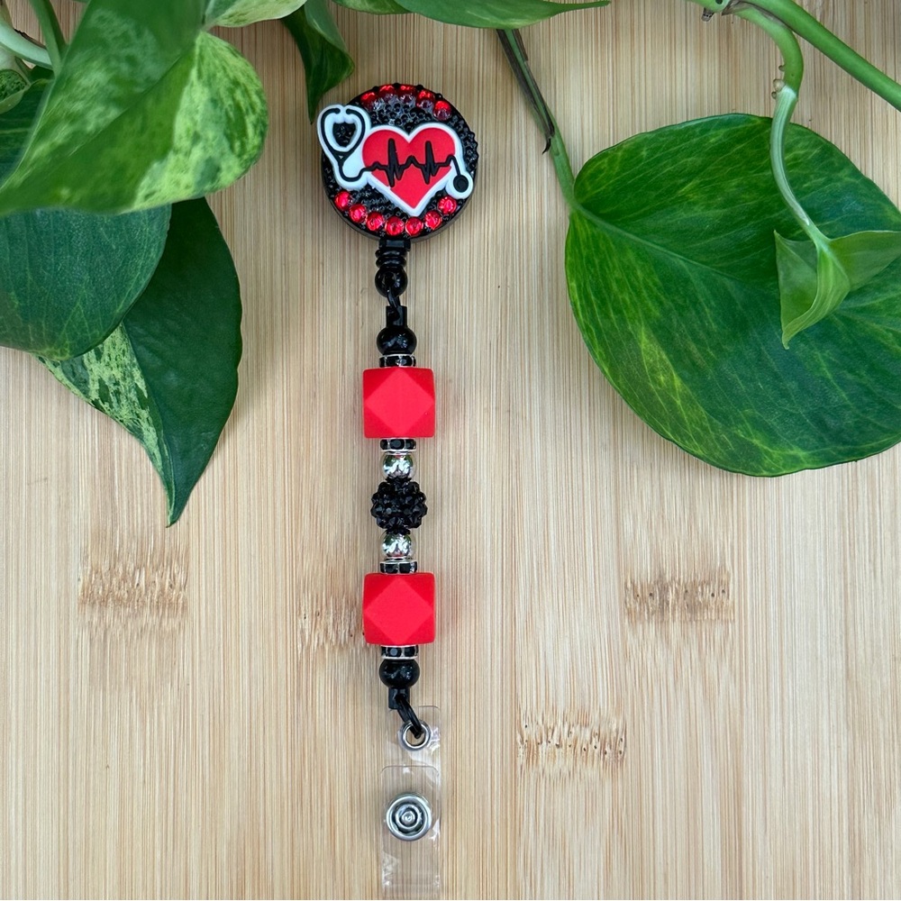 💉✨ Medical-Themed Bling & Silicone Beaded Retractable ID Badge Holder 🩺‎